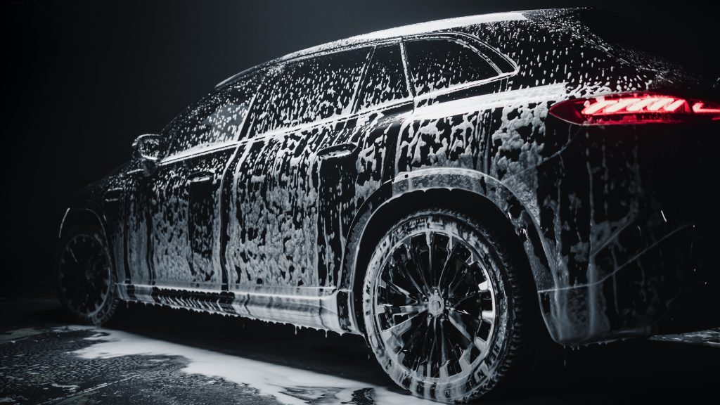 car covered in bubbles