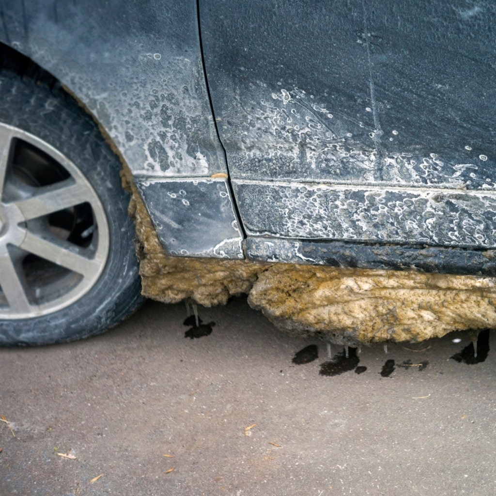 Salt stains on exterior of car